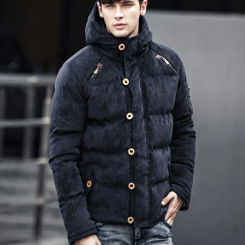
Winter Corduroy Hood Padded Quilted Men Jacket Coat Fashion Warm Male Jackets Parka Hooded Casual Overcoat 