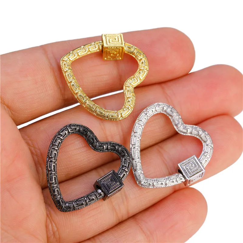 Carving Micro Pave Heart Brass Marla Aaron Screw Clasp Lock Charm Pendant For Jewelry Findings