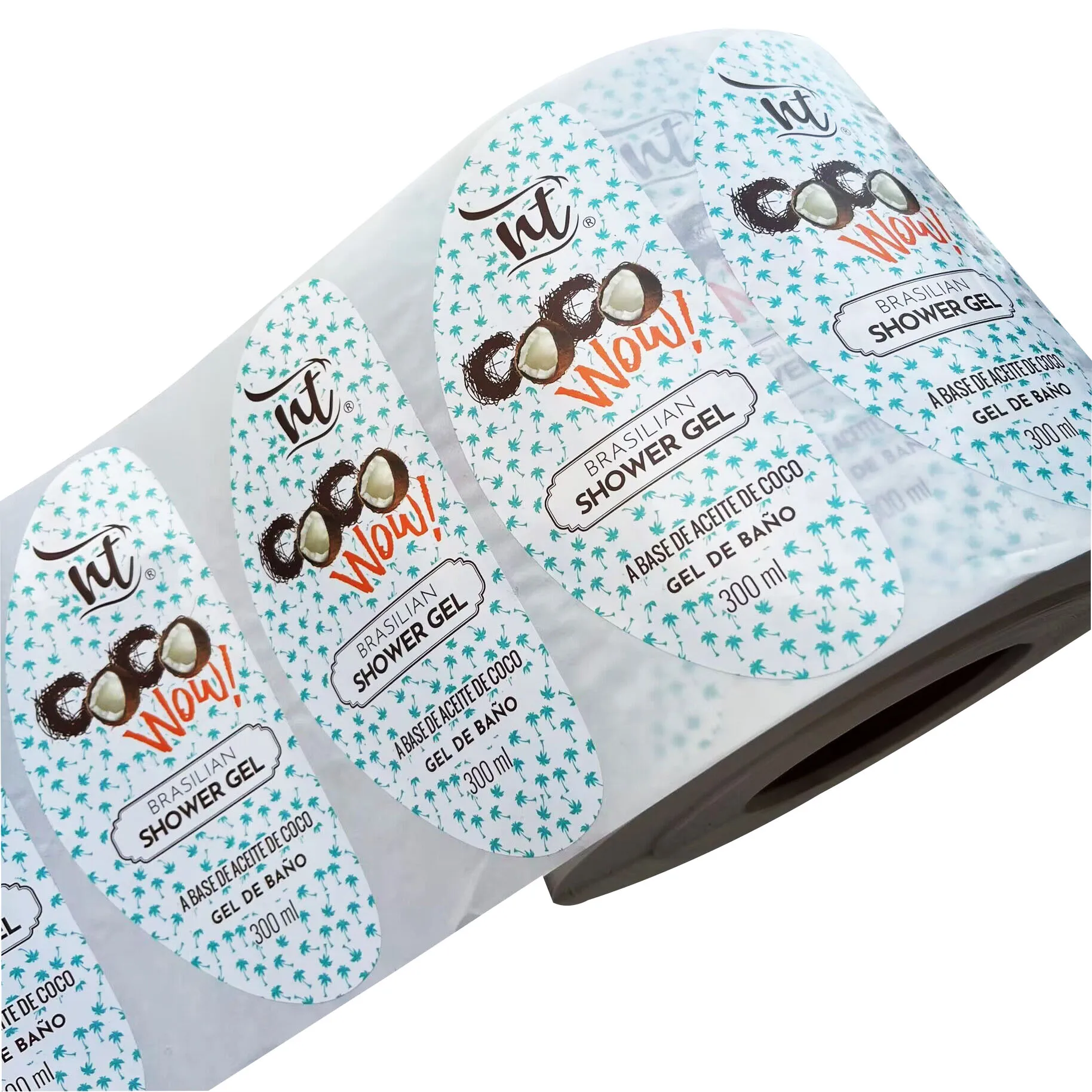 Custom printed waterproof white vinyl shower gel labels for daily care products