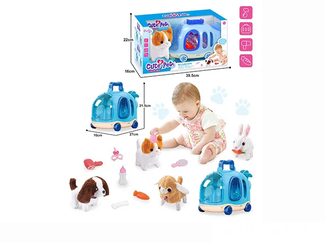 Child Puzzle Education Funny Interactive Game Toys B/O Electric Cute Pet Plush Doll Toys Hand Trolley Car Vehicle Toys For Kids