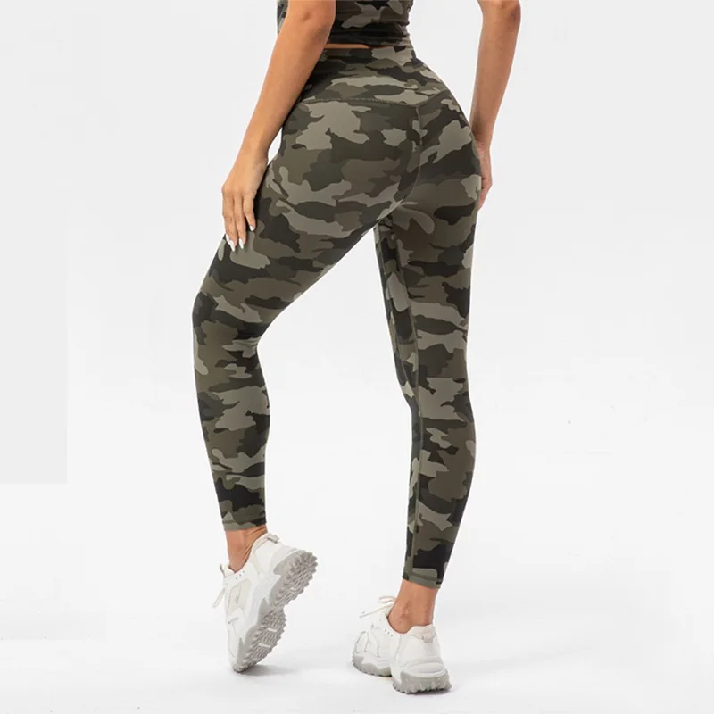 High Waisted Camouflage Yoga Pants Butt Lifting Nylon Spandex Camo Leggings for Women