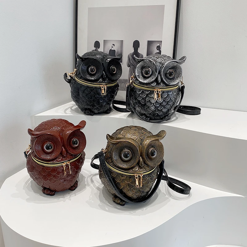 3D Women Owl Shaped Crossbody Shoulder Bag PU Leather Unique Handbag Novelty Gothic Style Creative Purses