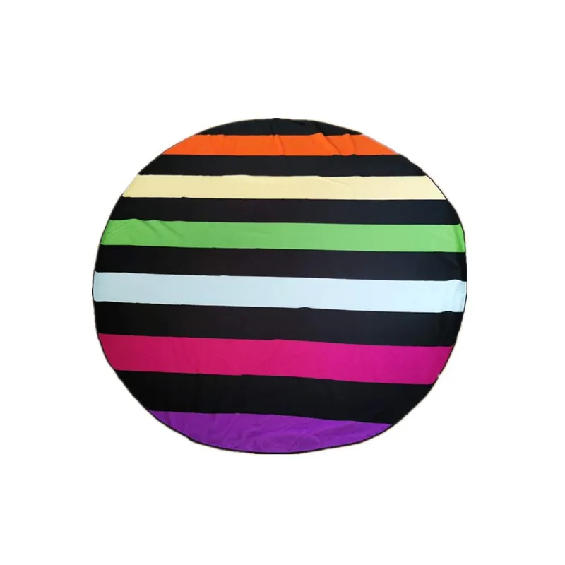Multi Color Stripes Print Micorifber Terry Fabric Large Round Towel With Banding Edge