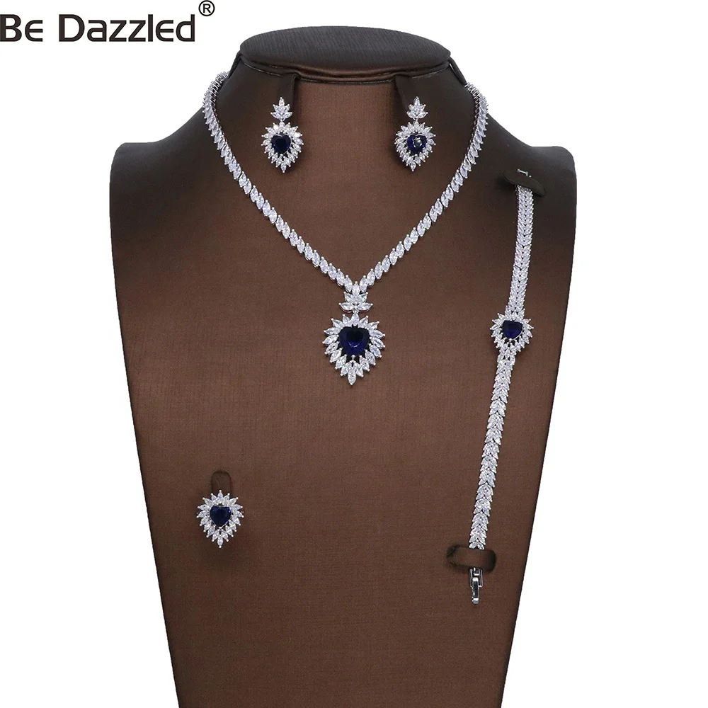 2021 jewelry display set dubai bridal jewelry sets blue zircon accessories fashion Women wedding jewelry sets 4pcs