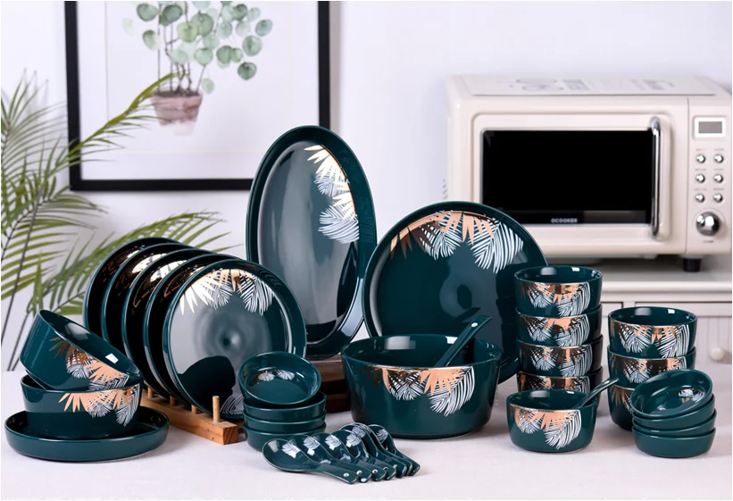 36pcs Bone China Dinner Set Crockery Dinnerware Sets Luxury Set Dinner For 8 Person