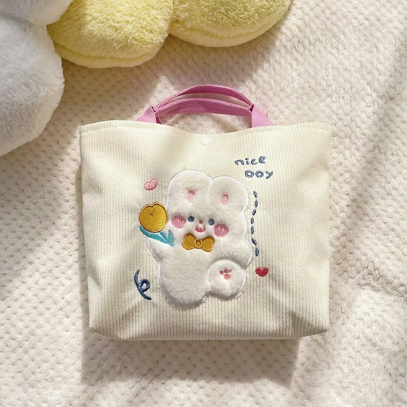 Custom Embroidered Corduroy Tote Bag New Design Canvas Shoulder Bag for Girls for Grocery and Travel with Custom Logo