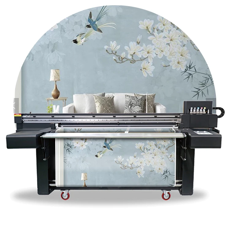 Roll-to-roll UV Printer Plotter Hybrid 1.6m Wide Format Eco Solvent Printer Wallpaper Roll Printing Machine