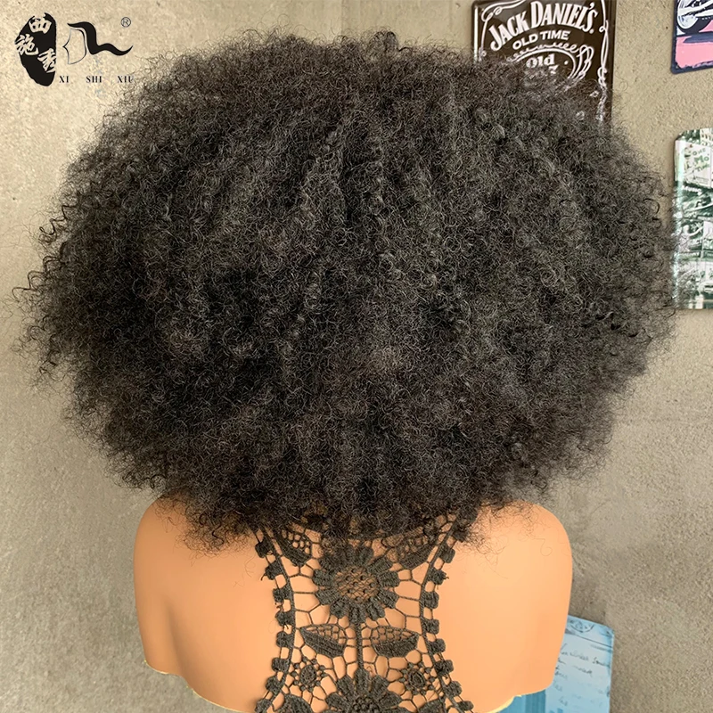Factory Vendor 80% Human Hair Afro Wave Pixie Wig Bomb Blend Hot Selling Natural Black Afro Kinky 13x4 Lace Full frontal Bob Wig