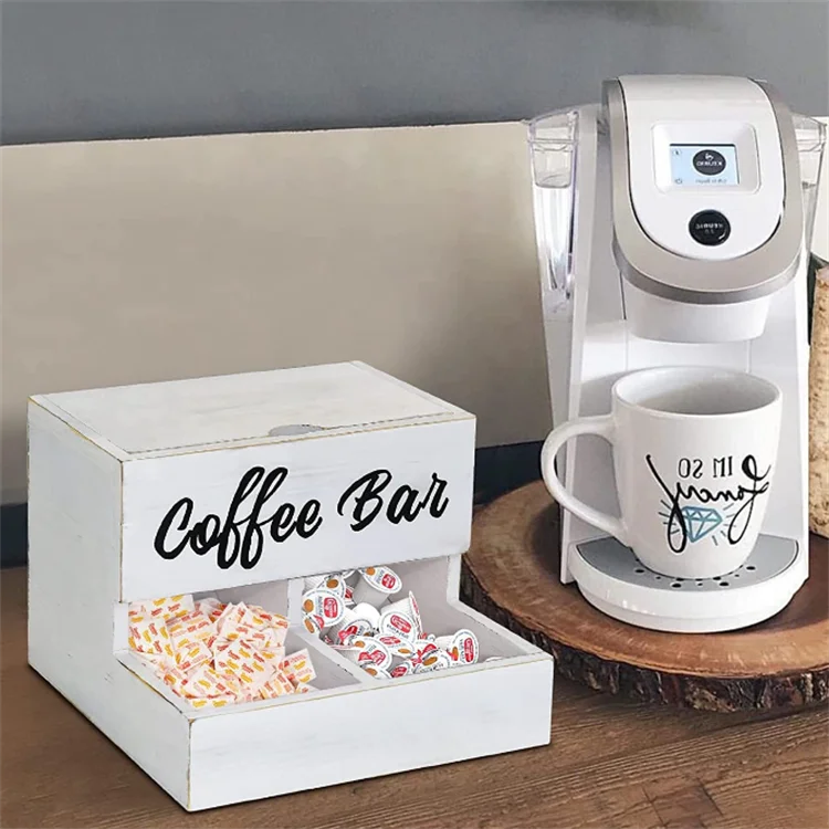 Rustic tea bags sugar packet holder caddy white wood coffee station organizer