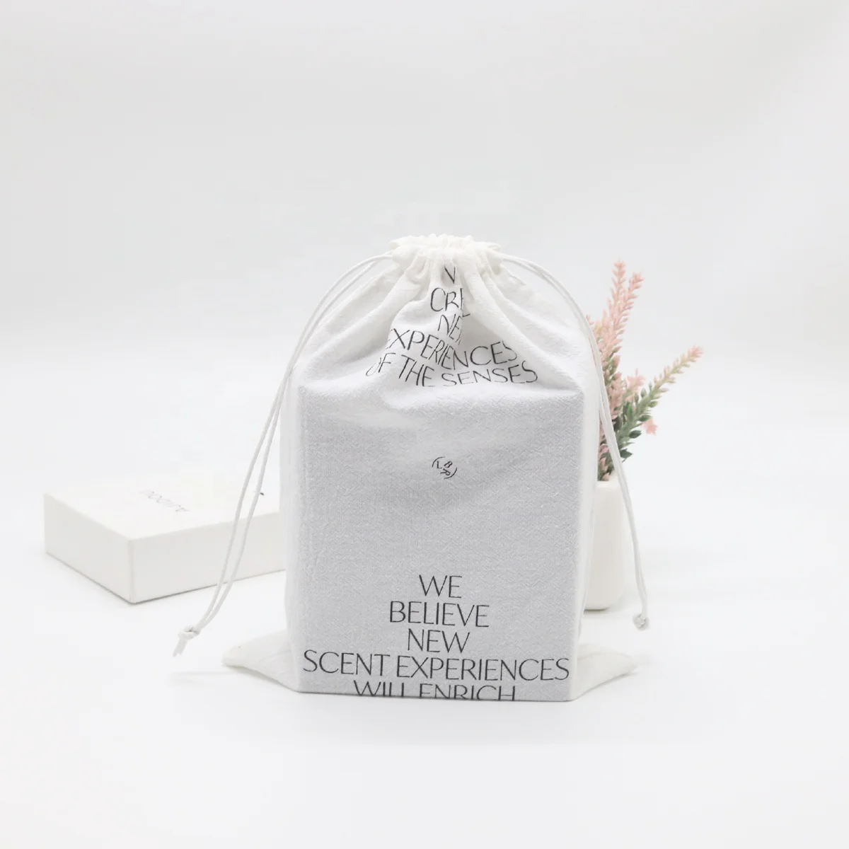 Индивидуальная хлопчатобумажная сумка для покупок из мешковины, Белая Льняная сумка для ухода за кожей, сумка на шнурке, косметичка для макияжа