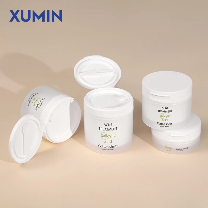 Custom Trendy Plastic PP Cosmetic Jars White Cream Jar with Flip Top Cap Facial Scrub Toner Cotton Pads Container with Tweezer