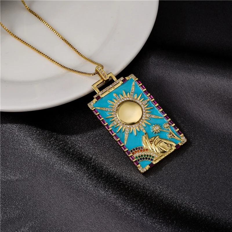 Новый Таро Sun Moon ожерелье картина маслом капли масла кулон колье в винтажном стиле с массивными медь позолота ожерелья покрытые эмалью для женщин ювелирные