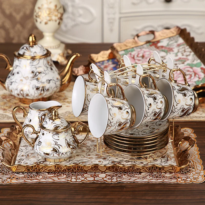 Подносы для сервировки в арабском стиле золотые керамические тарелки отеля фарфоровые Цветочные чайные чашки кружки подставка чайника