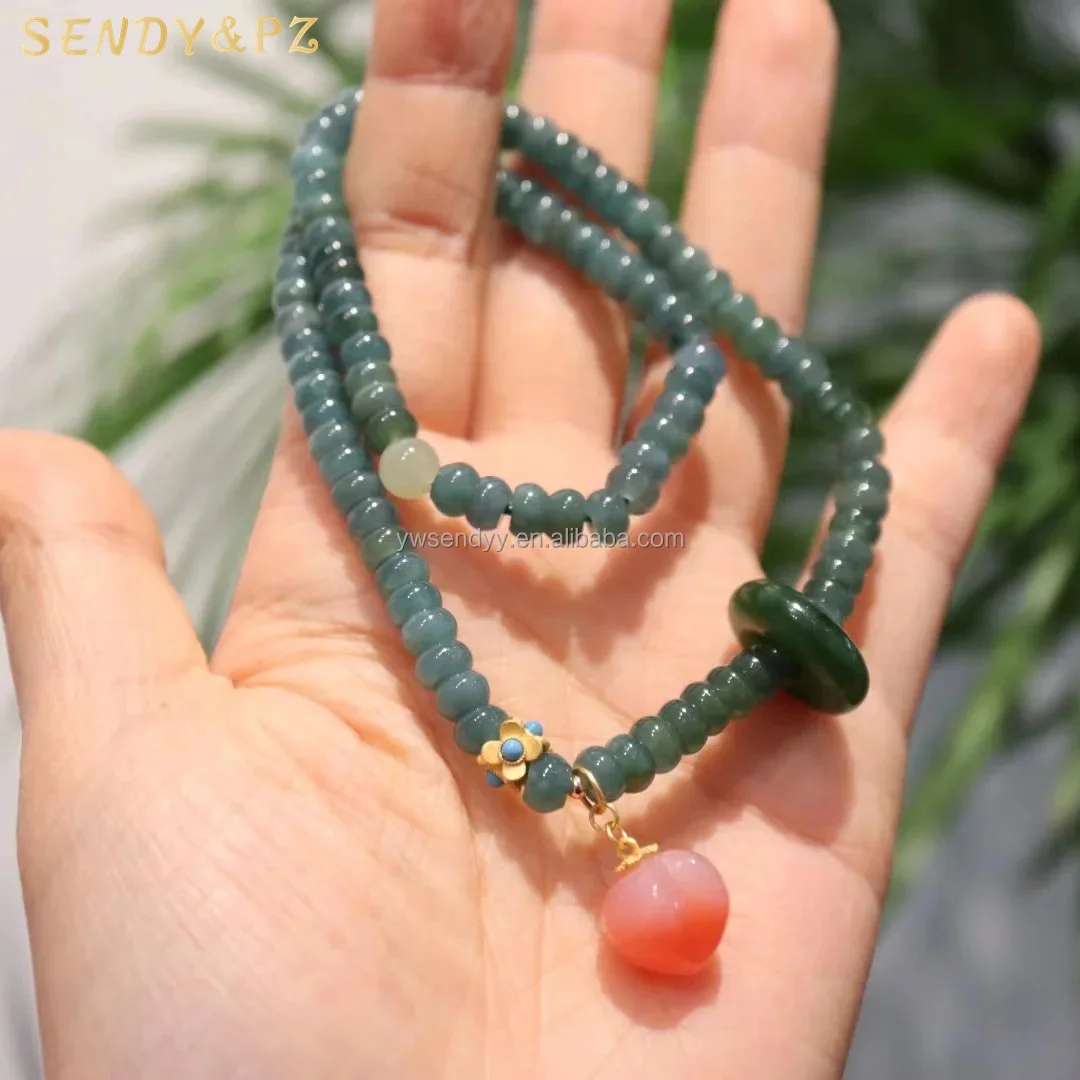 Wholesale High Quality Natural Jadeite Bracelet Retro Pearl Flower Sapphire Beads Jade Bracelet Plated With Gold Jewelry