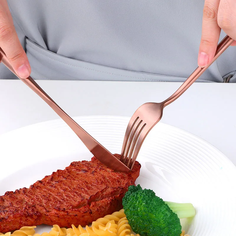 Christmas Flatware Stainless Steel 304 Wedding Bulk Matte Silverware Metal Spoon and Fork Knife Set Rose Gold Cutlery