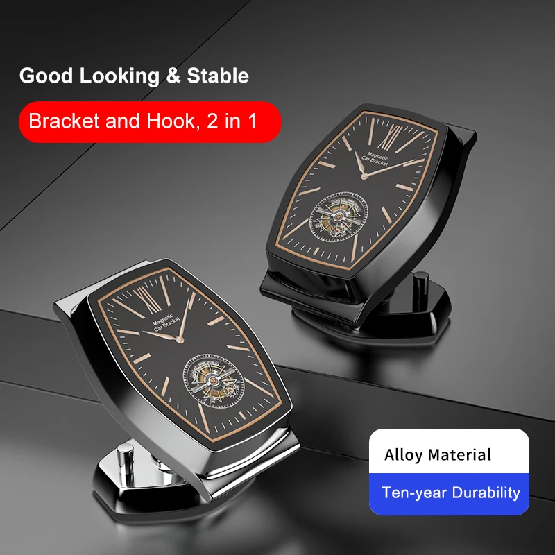 Hot New design high quality car clock phone holder 360 degree rotation super magnetic table bracket cellphone mini stand for car