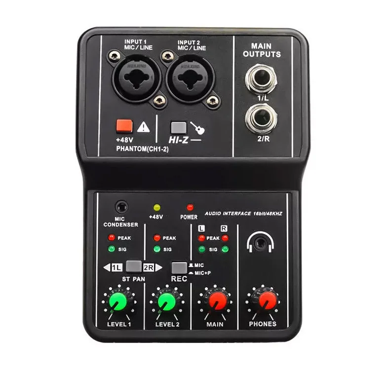 Professional Small Metal Mixing Console Dual Channel Mini Mixer Sound Card Live Sound Effects Processors Computer Recording