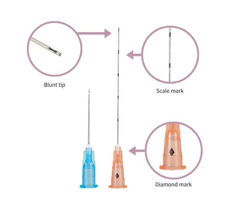 MD Aesthetic Needle 25 gauge Micro Cannula with Blunt Tip 18G 22G 23G 25G 27G 30G For Injectable Practice