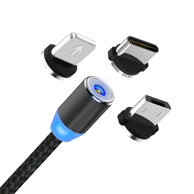 Для Iphone Android мобильный телефон Micro Type C данных зарядки 3 в 1 светодиодный магнитный USB кабель