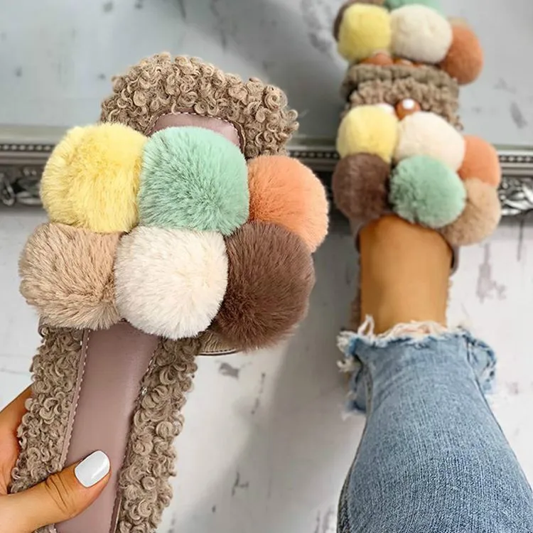 Winter Flat Plush Bedroom Female Indoor Designer Fuzzy Home Ladies Slides Slippers Fashion Fur Slippers For Women Women Slipper