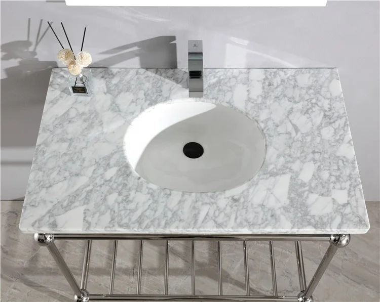 Stainless steel bathroom cabinets frame marble stone chrome bathroom sink and vanity set