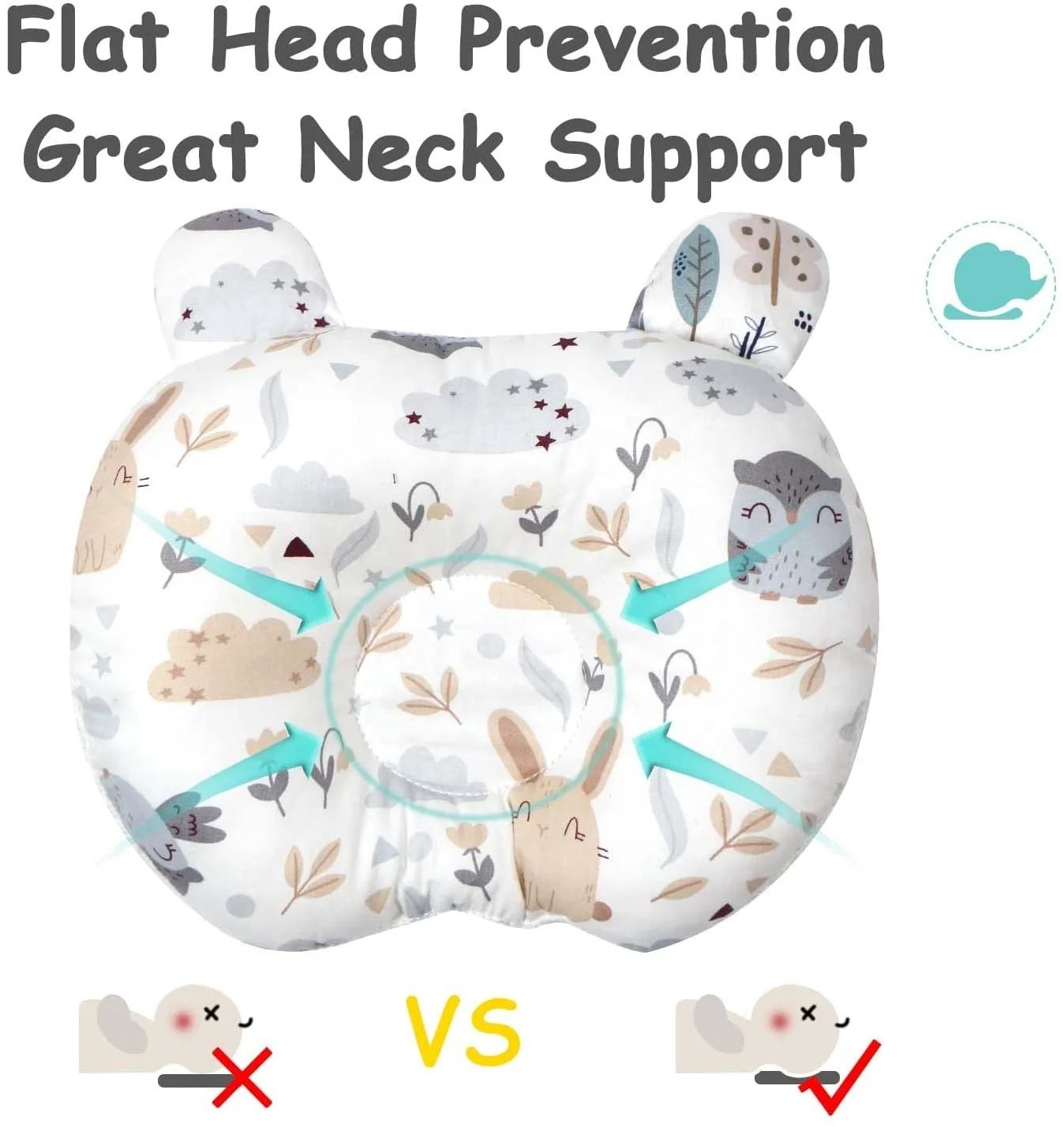 Newborn Baby Pillow Animal Pattern Bear Shape Bamboo Cotton Fabric Pillow