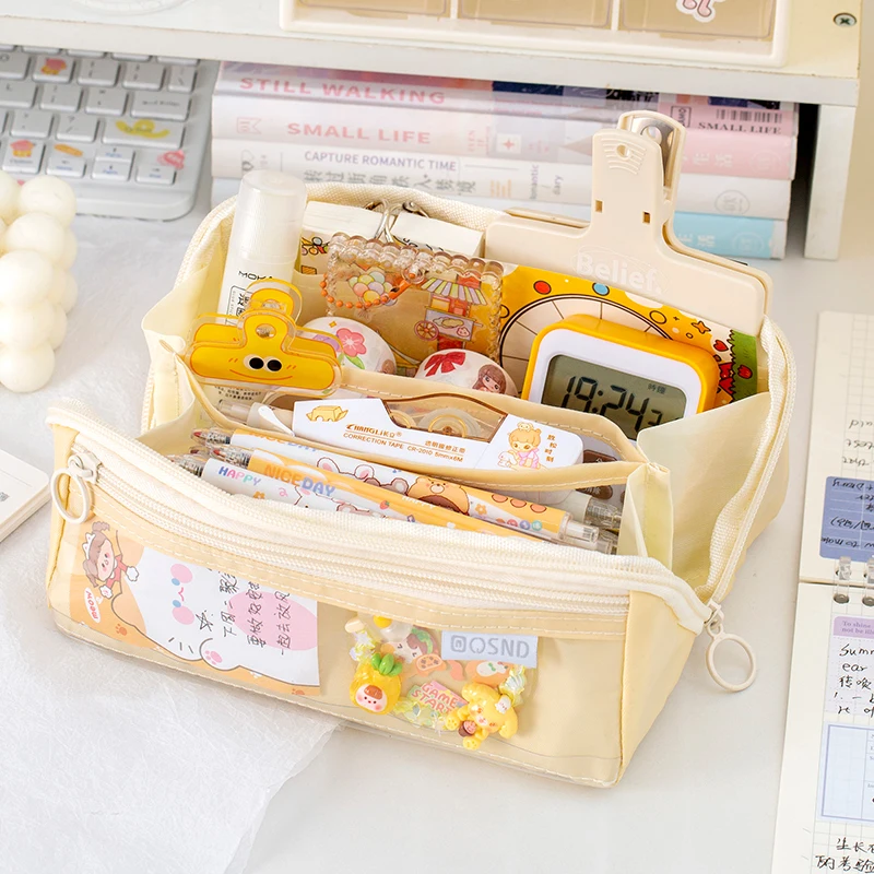 Large capacity schools & Offices cartoon style cute latest pencil bag custom fabric cloth pencil case box for student