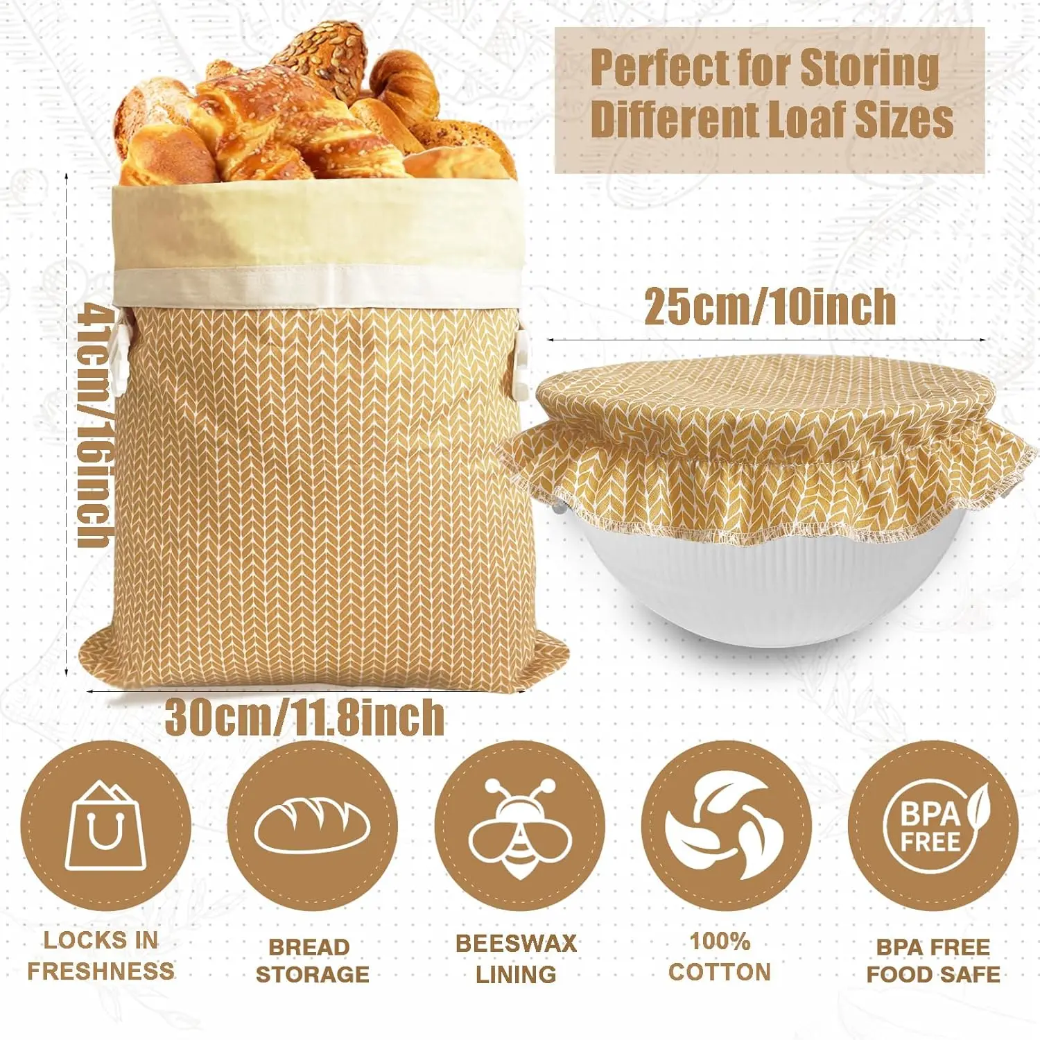 Homemade Bread With Cotton Bowl Cover Freezer Storage Bag Beeswax Bread Bag to Keep Fresh