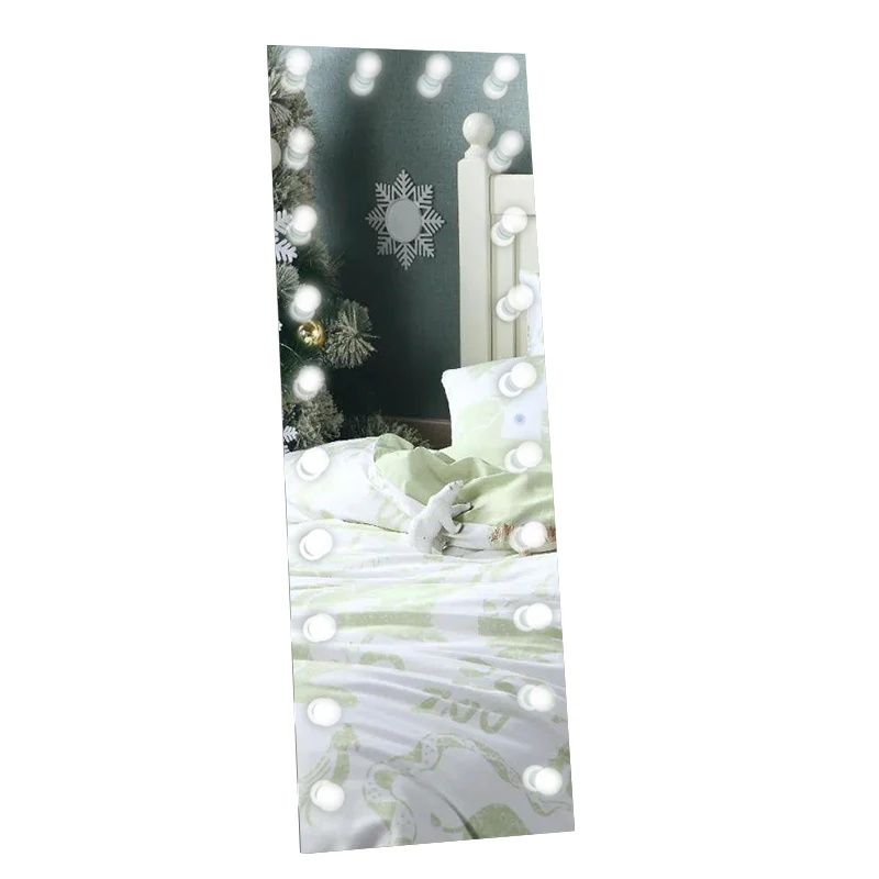 Decorative Large Size Frameless LED Full Length Mirror Hollywood Floor Mirror with 22 Bulbs LED Light