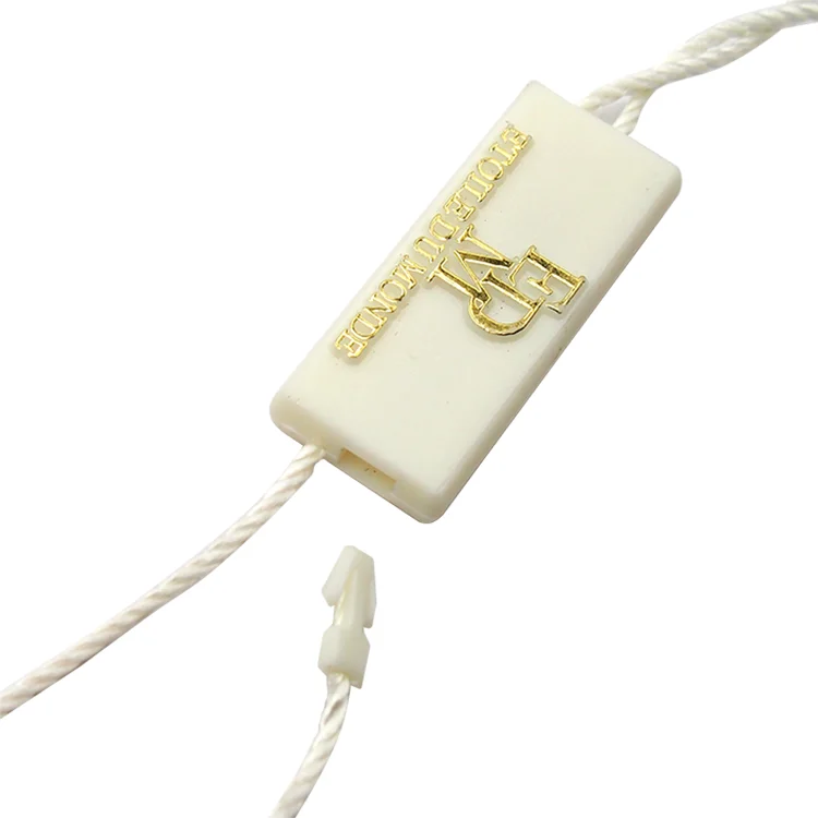 BL-ST0002 Fashion Embossed Logo Seal Tags Security Clear Plastic Strings Custom Hang Tag Seal Rope