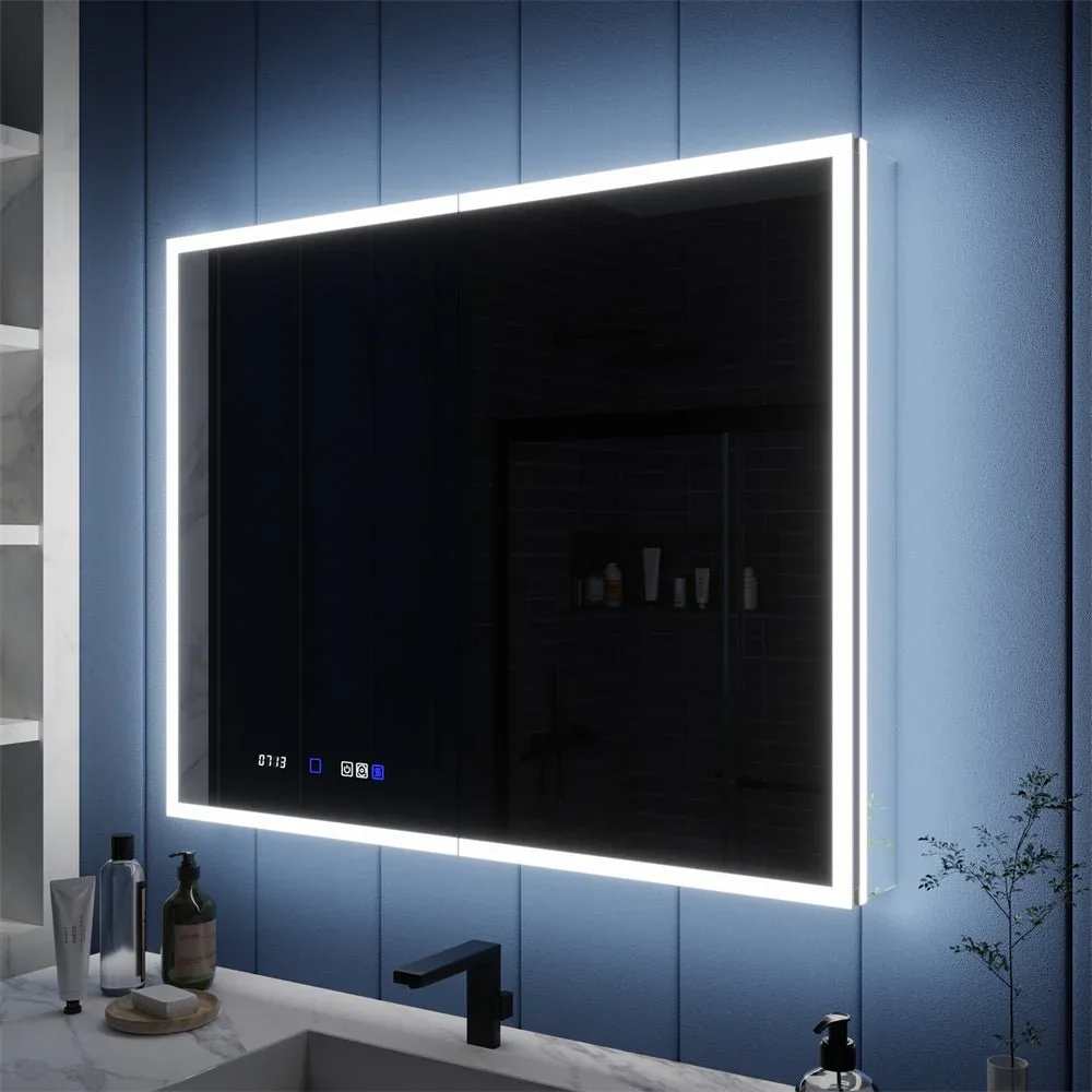 Lighted Bathroom Storage Modern LED Medicine Cabinet with Anti-Fog and Touch Sensor -