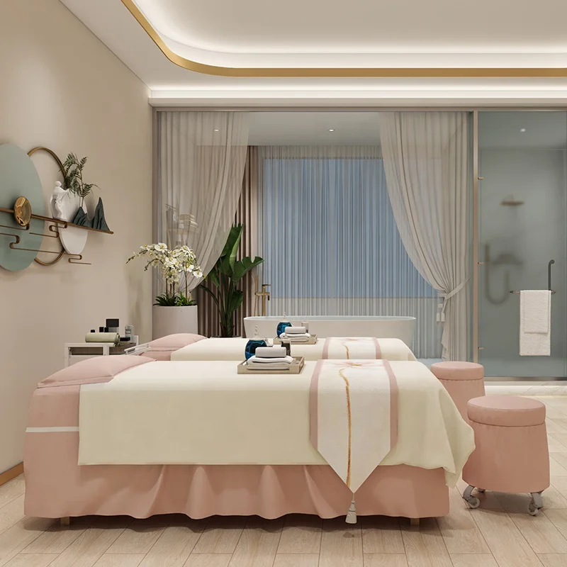 skin-friendly fabric Spa Massage Table Elastic Fitted Flat Bed Sheet 4pcs Soft microfiber massage table bed sheet cover set