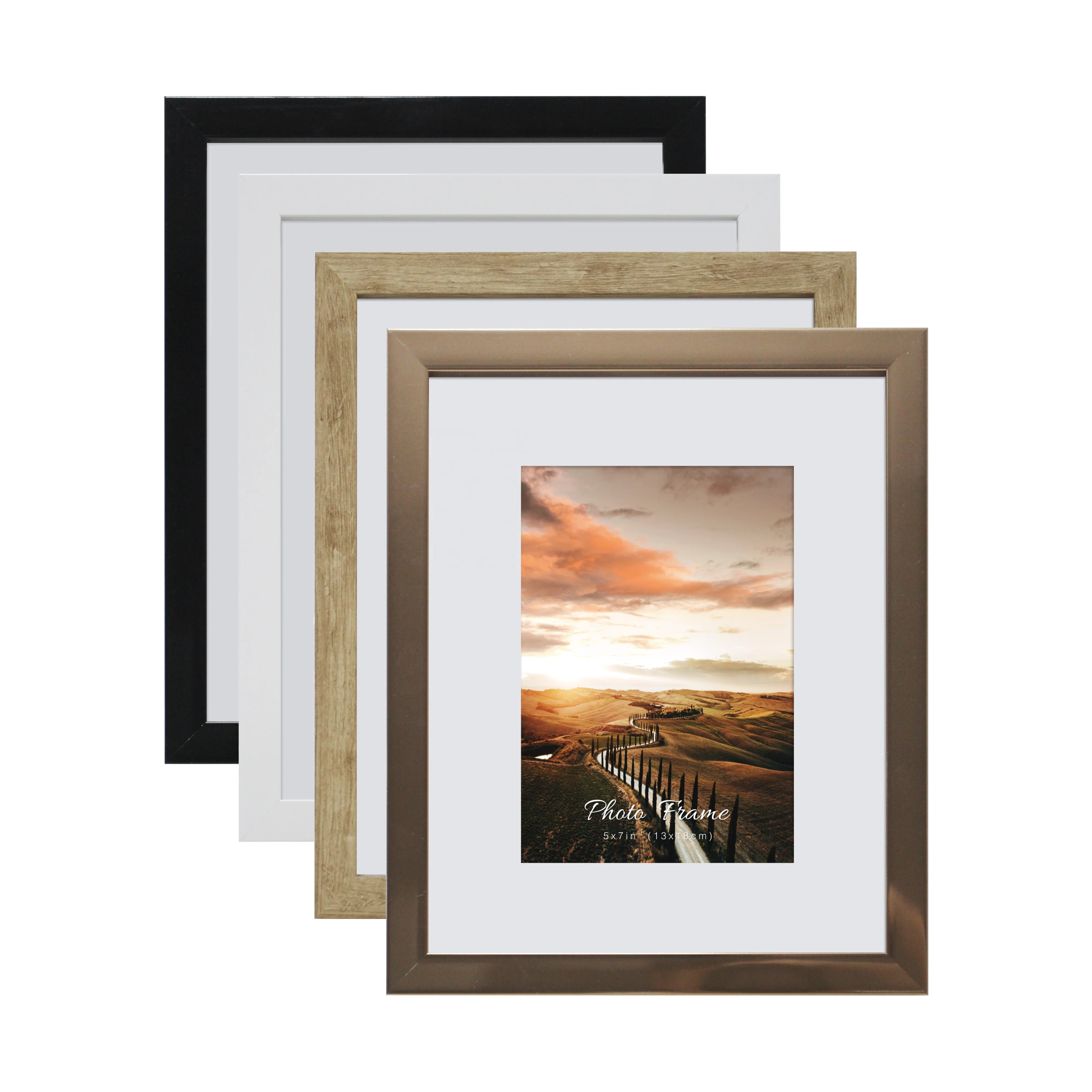 Gold plastic Picture Frame Displays Photos Easel Stand Included Wall Display 8x10 Frame for 5x7 Photos with Mat or 8x10 without