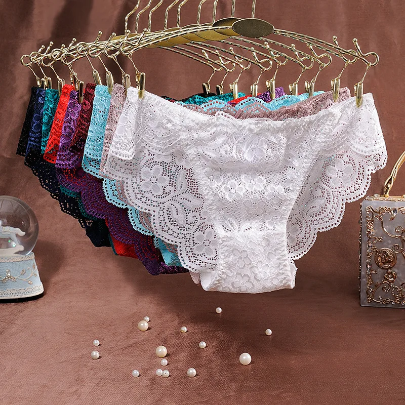 
Dropshipping New Design Hot Low Waist Transparent nylon Underwear Women Sexy Lace Panties 