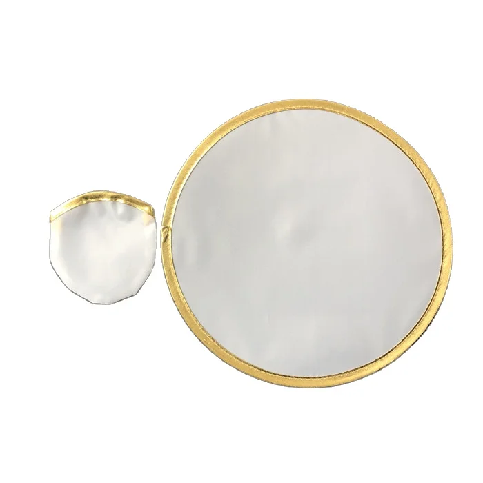 Golden 25cm blank polyester round foldable disc fan gold border rim mini pouch for sublimation