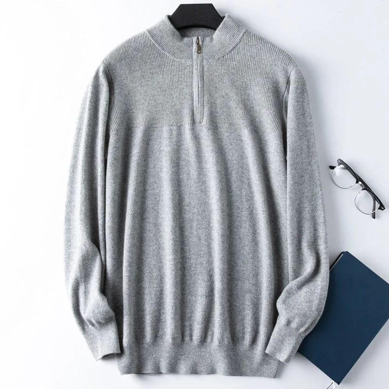 
Custom Knit Pullover Zipper Neck Knitwear 100% Cashmere Sweater Men Winter Outdoor 