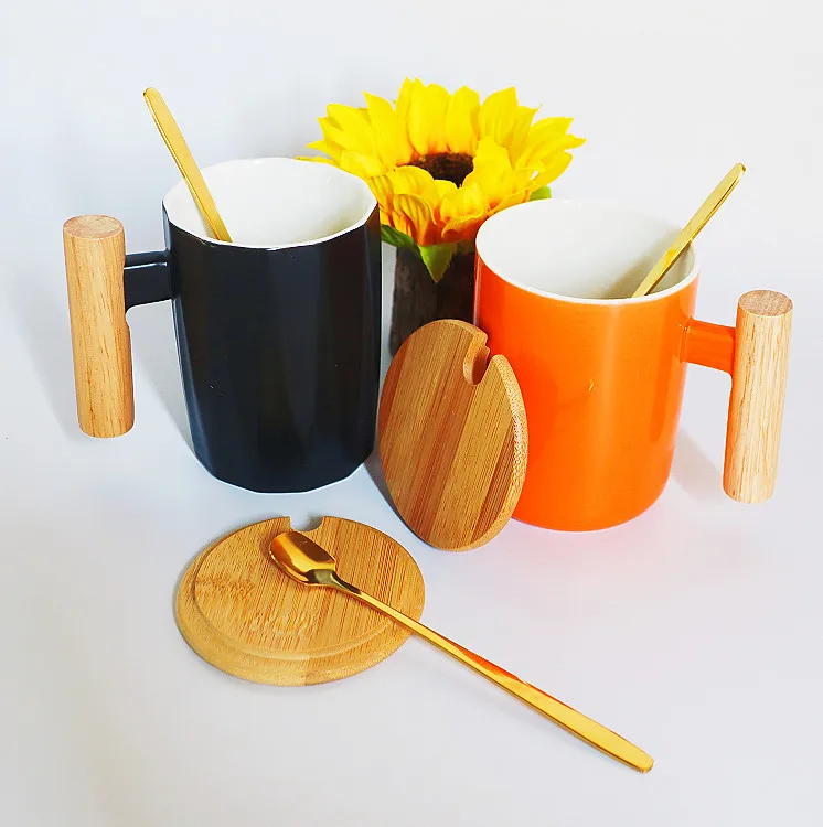  Eco friendly bamboo lid ceramic Porcelain Mug coffee tea