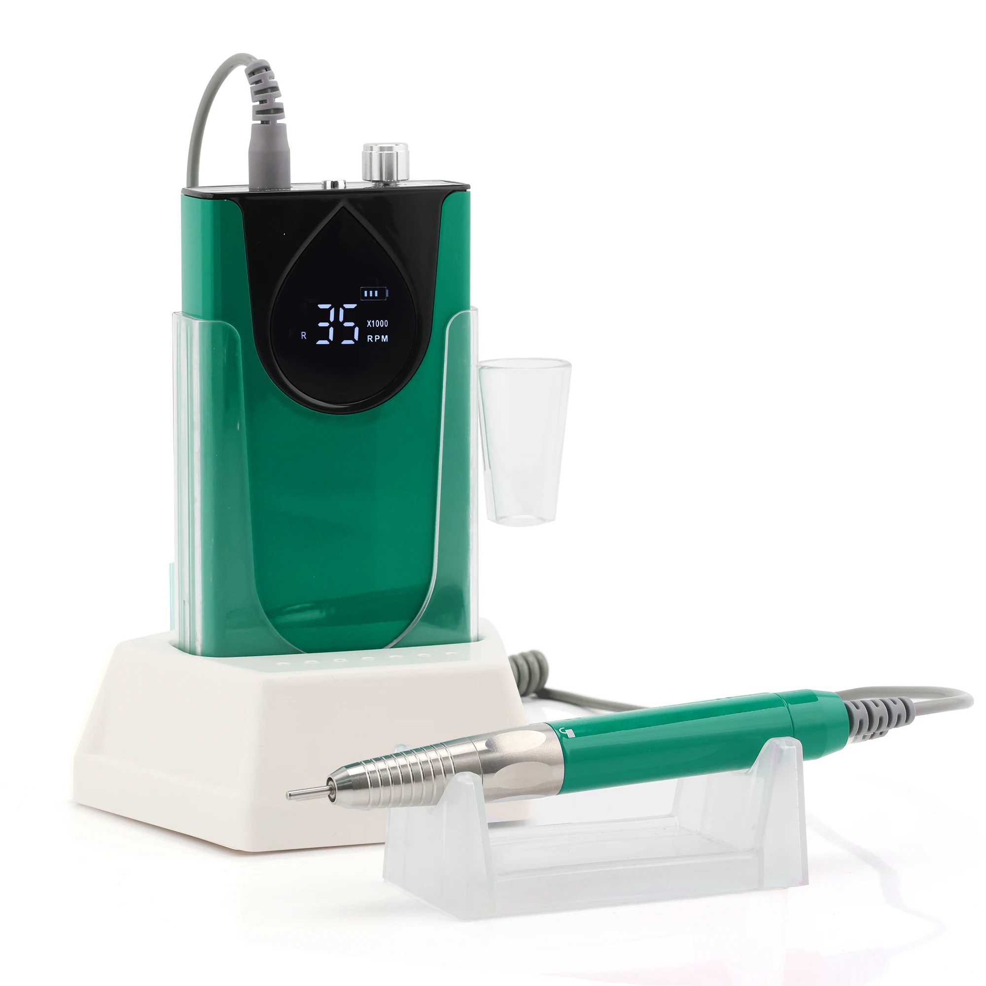 2023 Portable Nail Drill Machine New Arrivals High End Nail Product Brushless Handpiece Design 35000RPM Base Charging