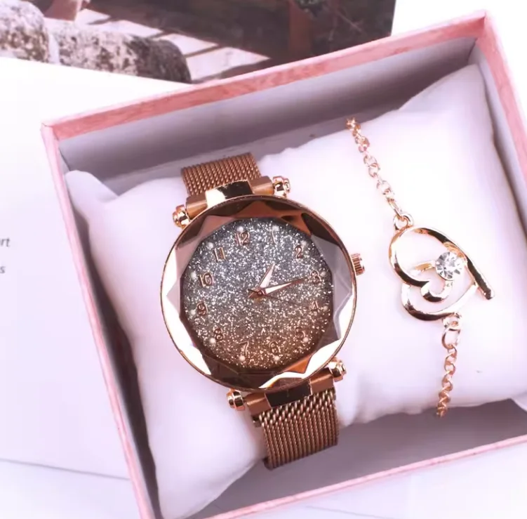 Factory Price Fashion Luxury Women Silver Powder Face Watch Ladies Bracelet Gift Set