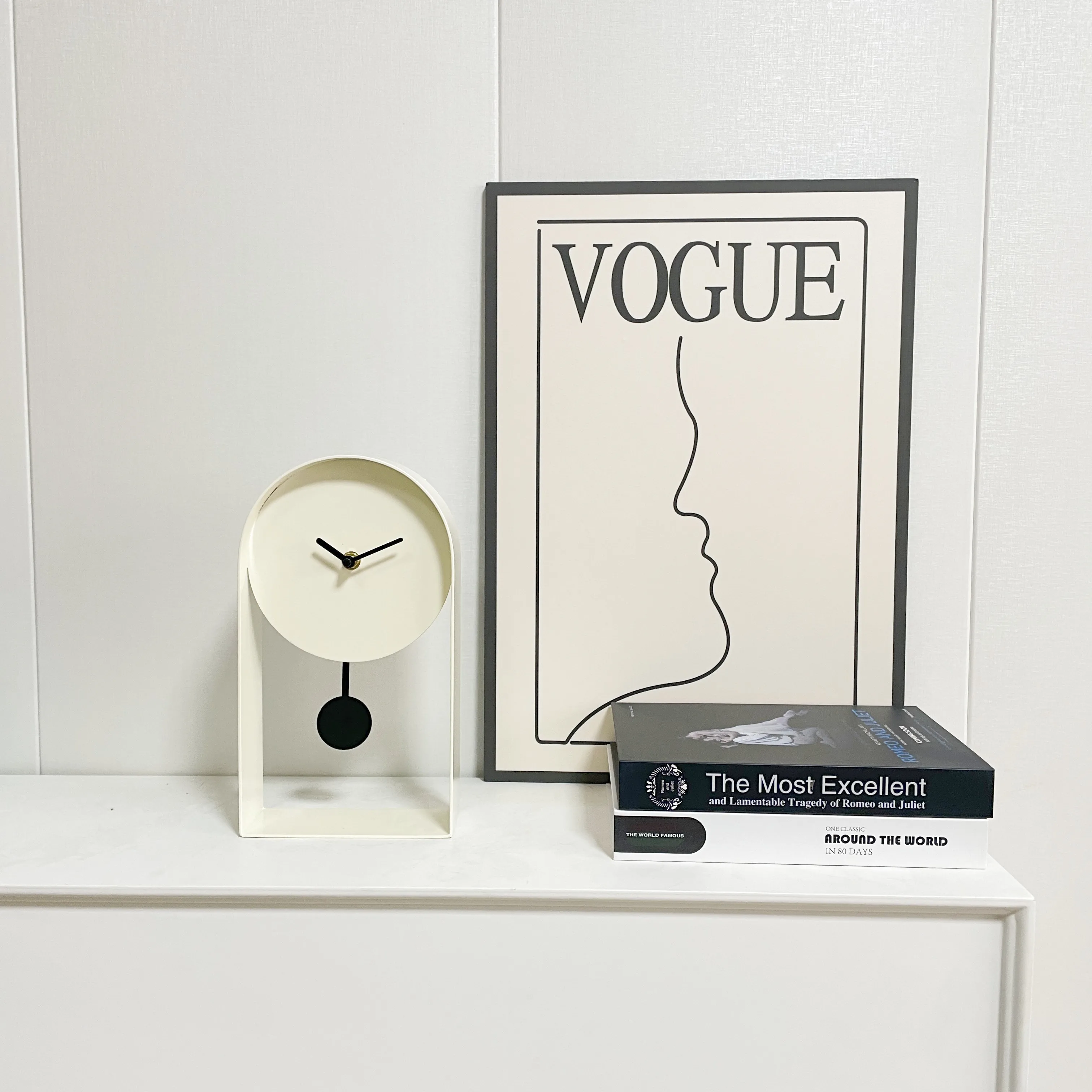 Arched Beige color Metal Pendulum Clock Non-ticking desk clock,table decor for Home Office 10.8'H Fancy Hot selling for gifts