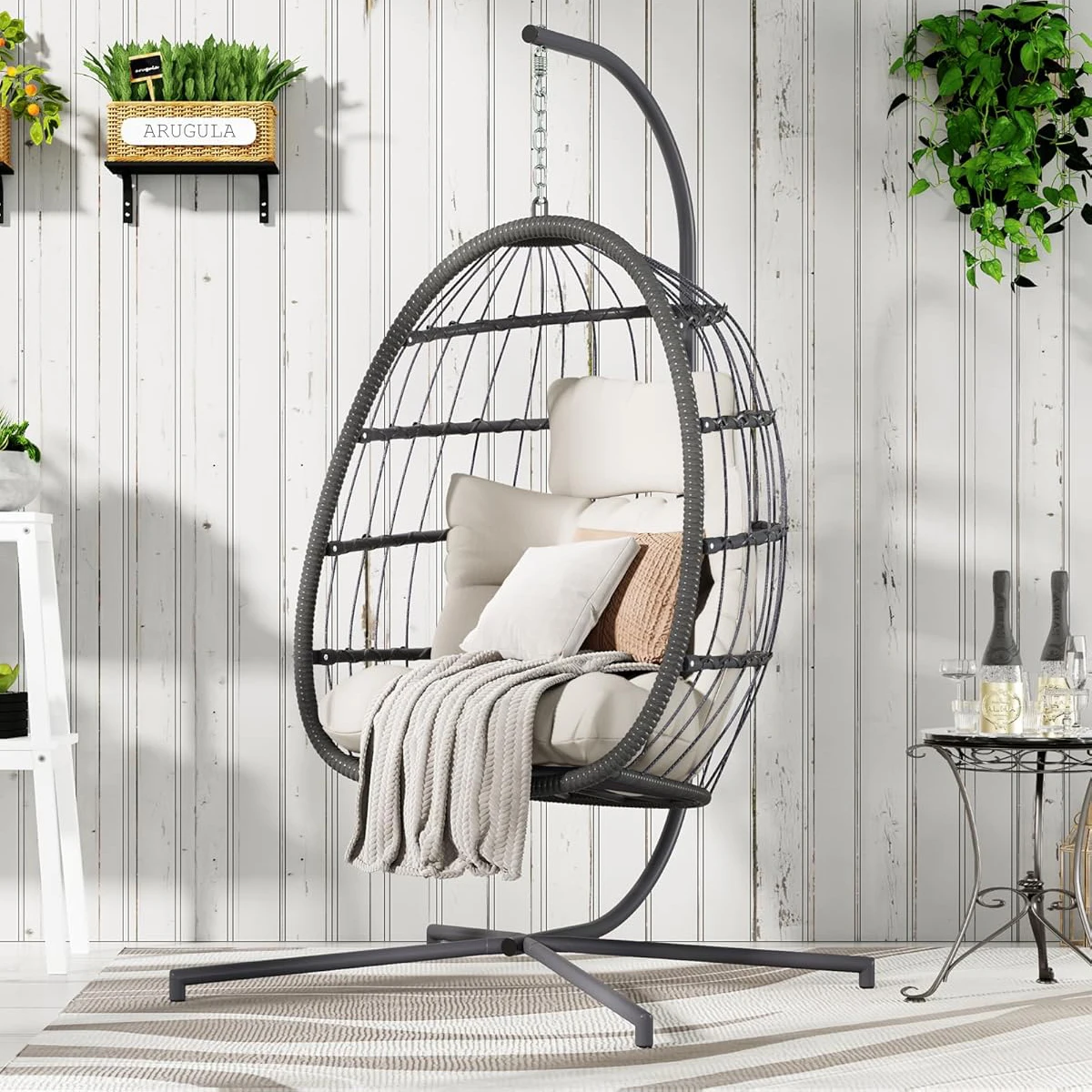 Swing chair Indoor Modern Wicker Hammock Patio Double Egg hanging  swing chair with cushion and stand