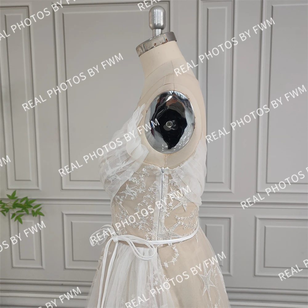 100% Real Photos High Quality Stars Lace Wedding Dress For Bride Elegant Woman Illusion Back Bridal Gown New Design 2024