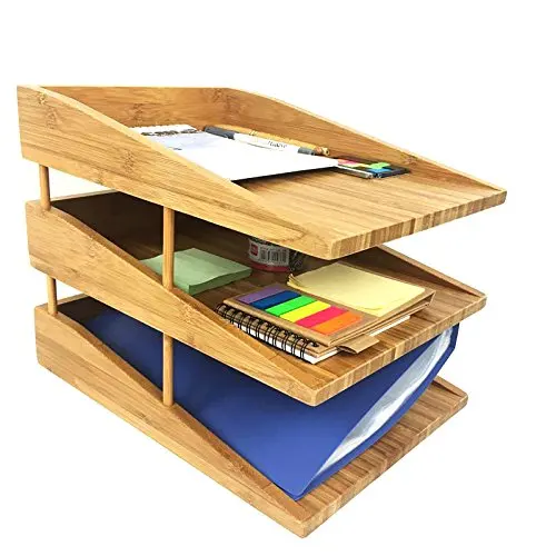 3 Tier Eco-friendly 100% bamboo file holder desk organizer for school office home