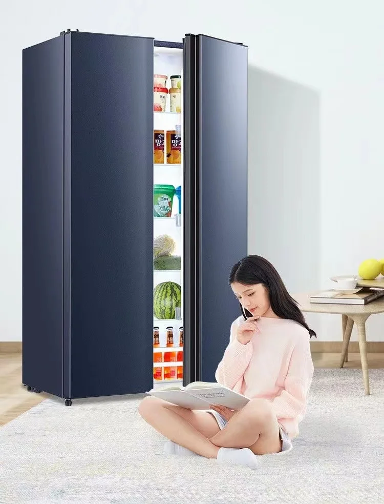 new design stainless steel top quality low noise side by side no frost household french 2 door refrigerator