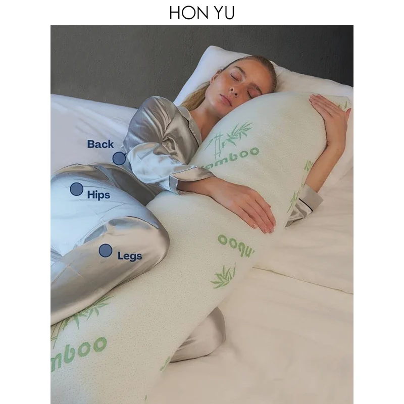 Охлаждающая бамбуковая подушка для всего тела с наполнителем из измельченной пены с эффектом памяти со съемным бамбуковым чехлом на молнии прочная подушка для бокового сна
