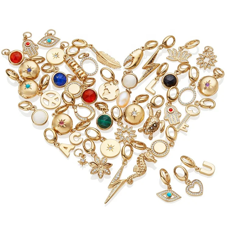 925 Sterling Silver 14/18K Gold Plated Lobster Clasp Fashion Letter Ocean Charm Pendant for Bracelet Necklace Jewelry Making