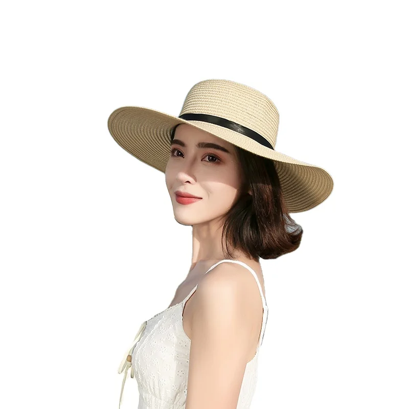 Cheap  Wholesale Broad Brim Beach Hat Adults Women Sun Paper Summer Straw Women Floppy Straw Hats