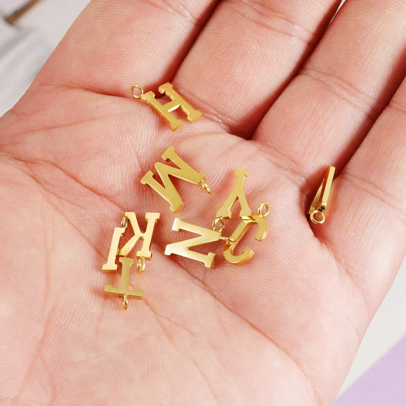 18K Gold Plated Stainless Steel Initial Pendant Connector A-Z 26 Alphabet Letter Charms for Necklace Bracelet Jewelry Making