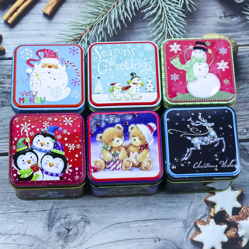 Wholesale Hinged Square Tin Box Small Metal Hinge Packing Tin Box Christmas Tin Boxes for Present