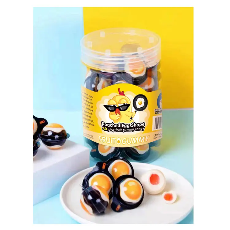 3D  FRIED EGG SHAPED GUMMY JELLY BURST EXPLODING CANDY 9G*30PIECES*20JARS/CTN
